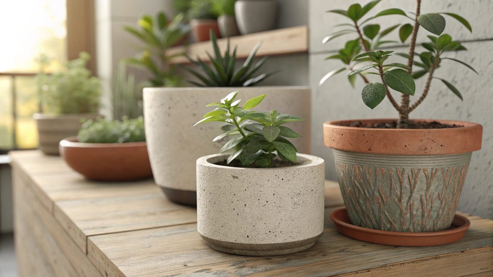 Close-up of assorted indoor plant pots