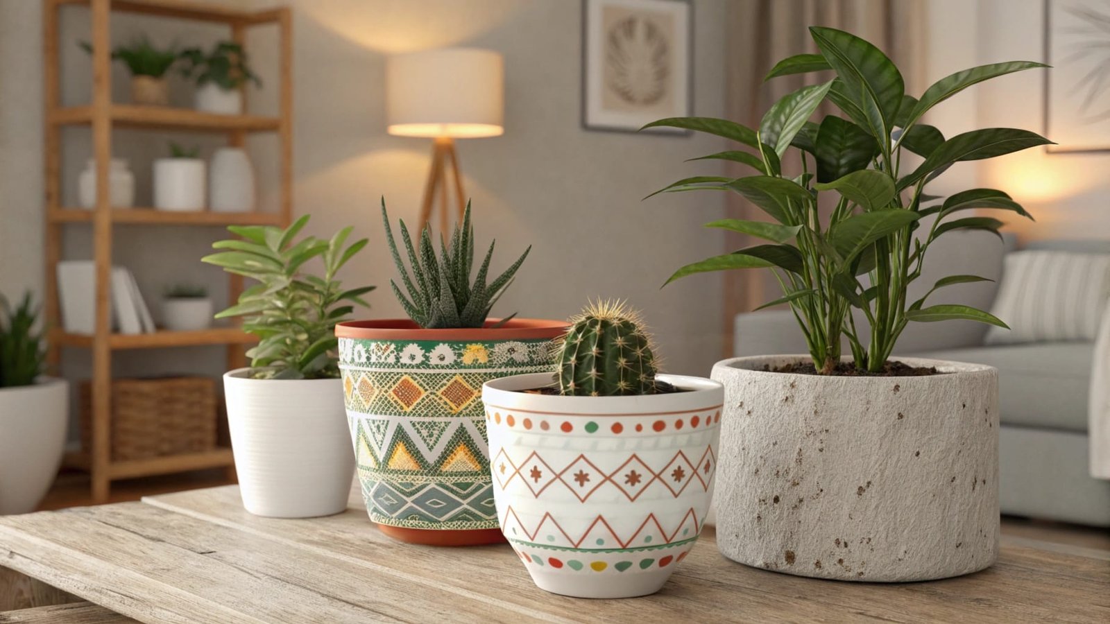 cozy home interior with potted plants