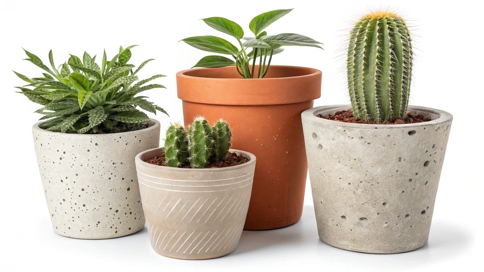 four decorative plant pots showcasing modern designs