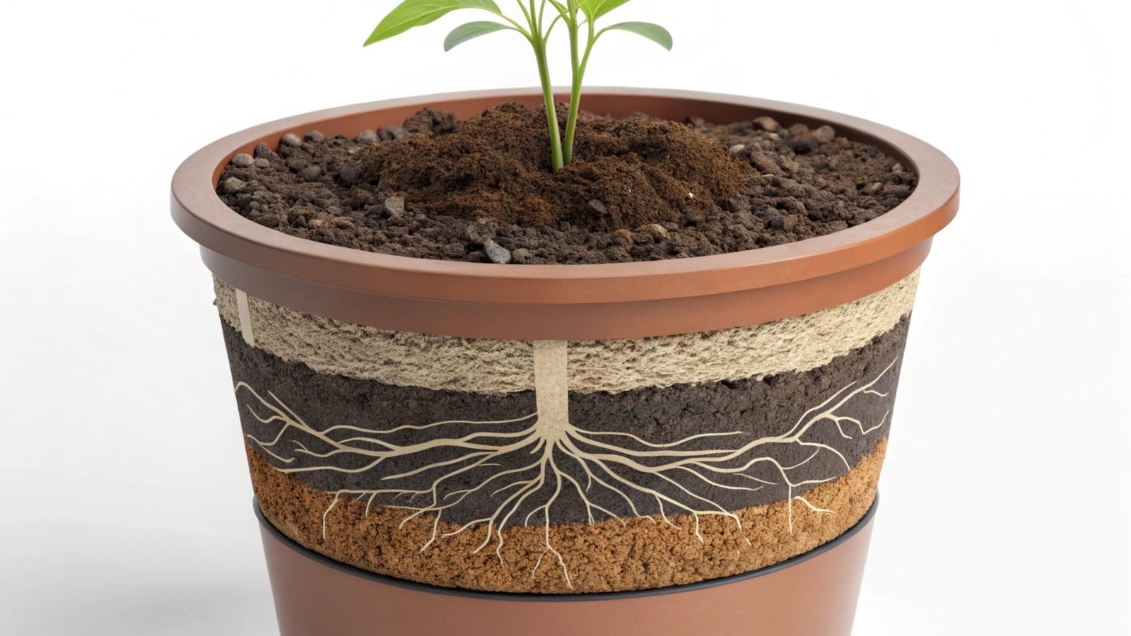 Elegant flowerpots with lush green plants in natural light