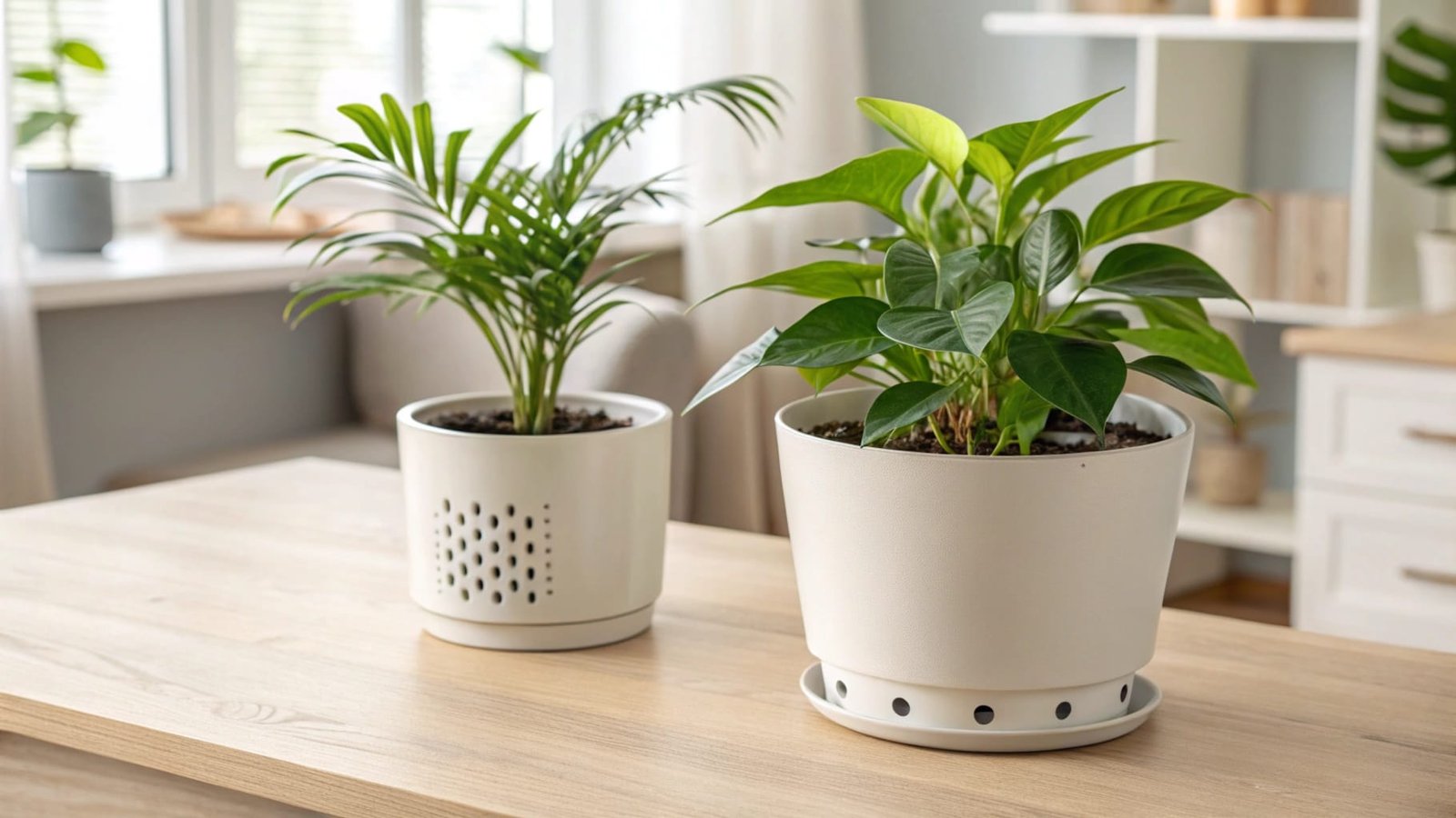 Two plant pots side by side with visible drainage holes